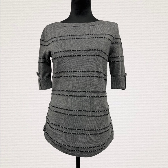 Apt. 9 Ruched lace Knit Career Top
Sweater mid sleeve gray black stripes Small - Picture 1 of 8